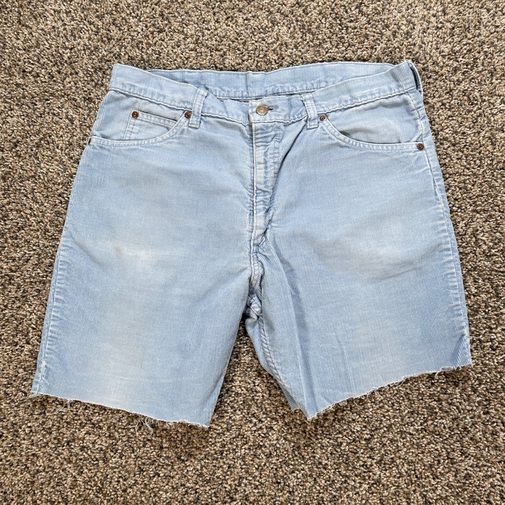 Vintage JCPenney Plain Pockets Men's 34 Light Blue Corduroy Cut Off Shorts